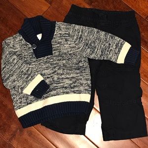 Toddler Boys Cowl-neck sweater and navy pants set